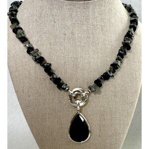 Whitney Kelly 925 Sterling Silver Black Onyx Beaded Necklace Teardrop Pendant WK